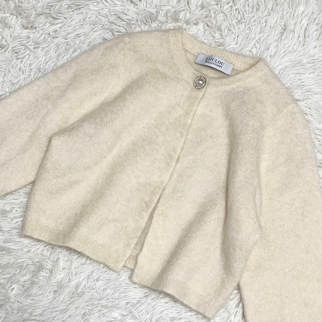 ルルウィルビー モヘア ショート丈 カーディガン ビジューボタン ふわふわ