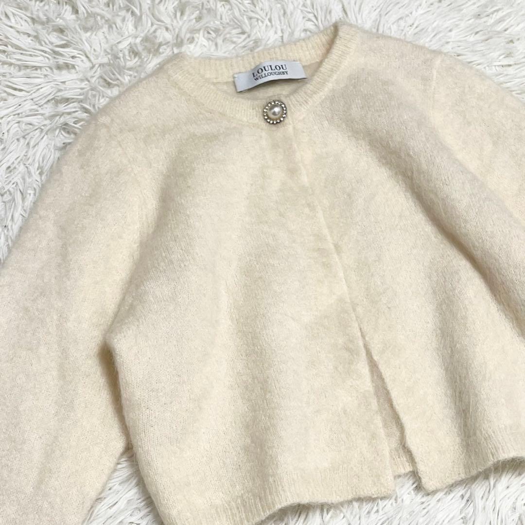 ルルウィルビー モヘア ショート丈 カーディガン ビジューボタン ふわふわ