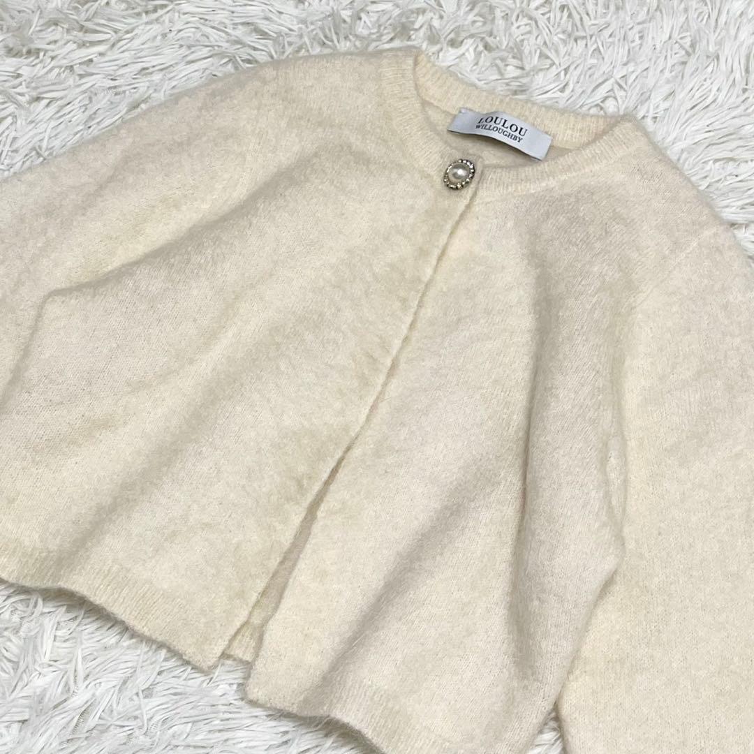 ルルウィルビー モヘア ショート丈 カーディガン ビジューボタン ふわふわ