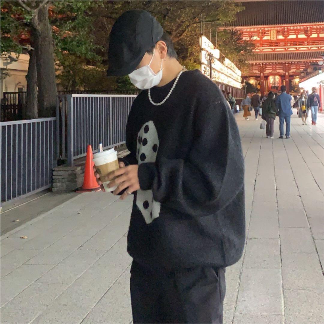 stussy サイコロ模様の黒ニットセーター 去年数回使用