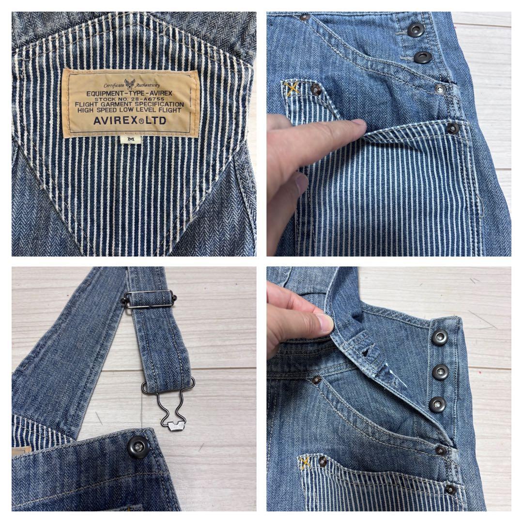 専用■AVIREX■オーバーオール ダブルニー デニム ヒッコリー ステンシル