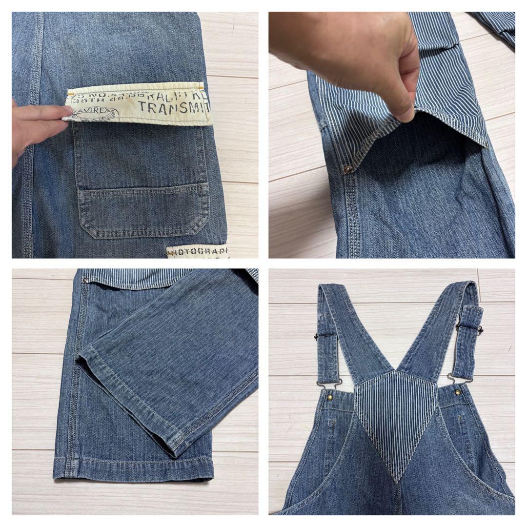 専用■AVIREX■オーバーオール ダブルニー デニム ヒッコリー ステンシル