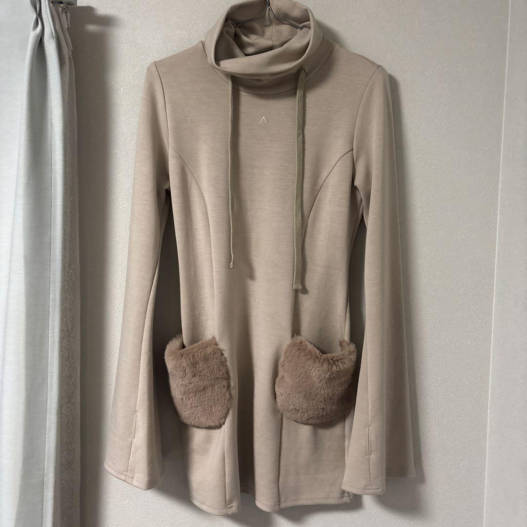 ANDMARY Fur pocket mini dress ベージュ