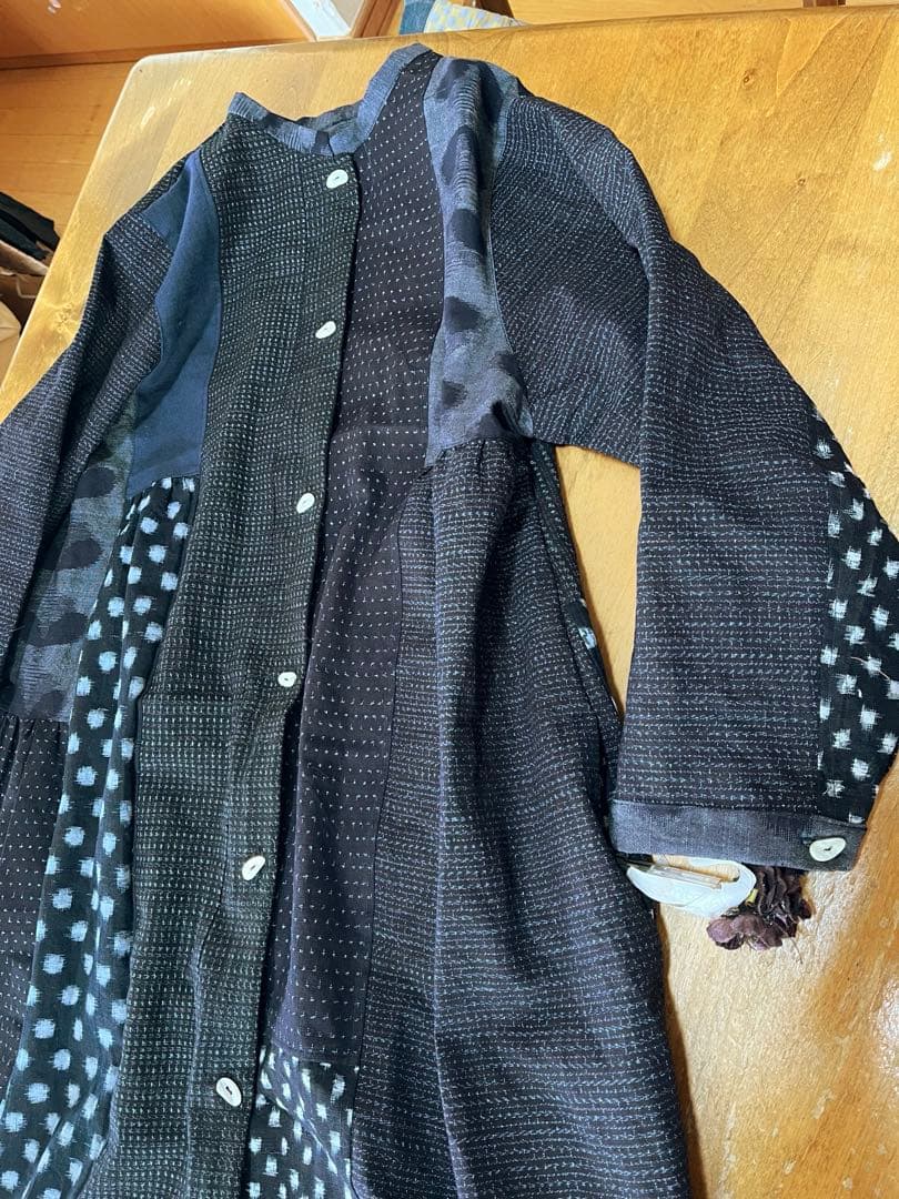 古布リメイク　パッチワークワンピース　雪ん子　書生絣　絵絣　ハンドメイドf