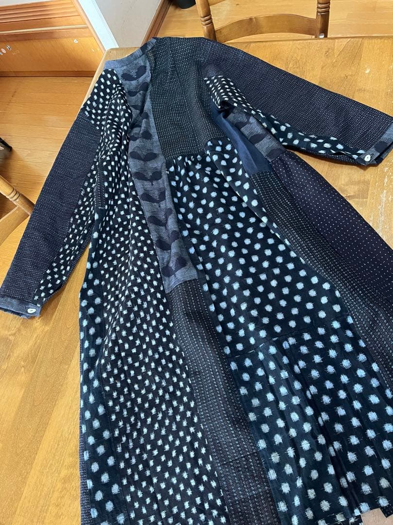 古布リメイク　パッチワークワンピース　雪ん子　書生絣　絵絣　ハンドメイドf