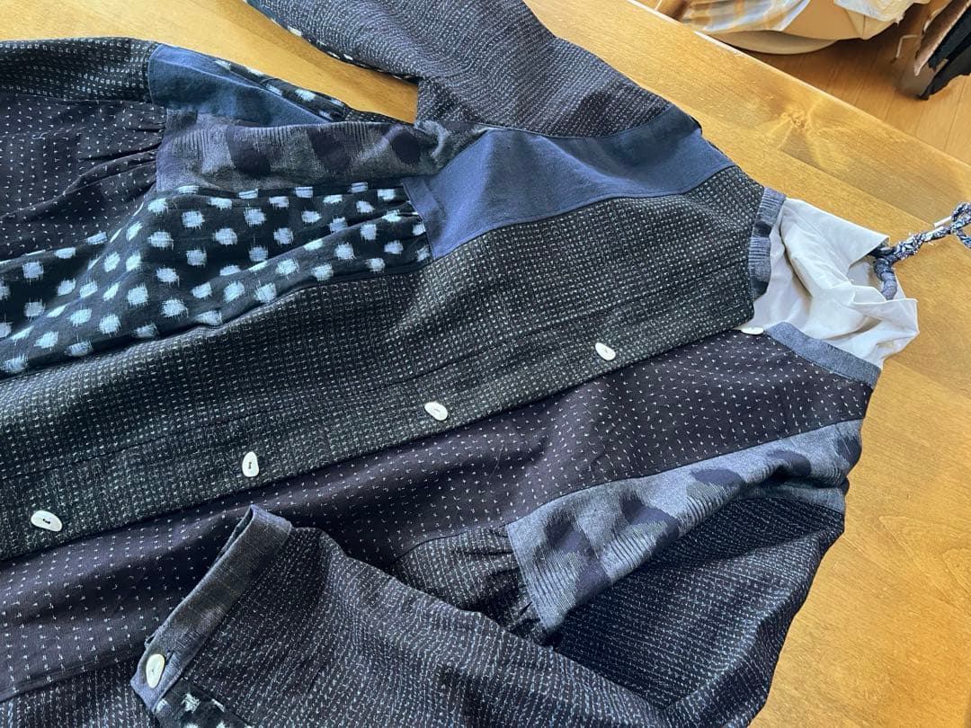 古布リメイク　パッチワークワンピース　雪ん子　書生絣　絵絣　ハンドメイドf