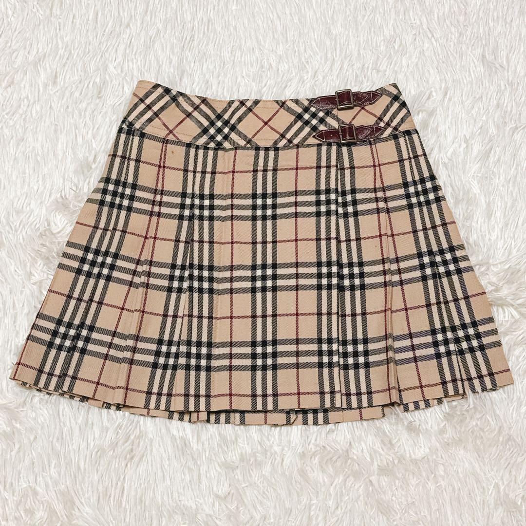 バーバリーブルーレーベル ノバチェック スカート ベージュ ロゴベルト 三陽商会