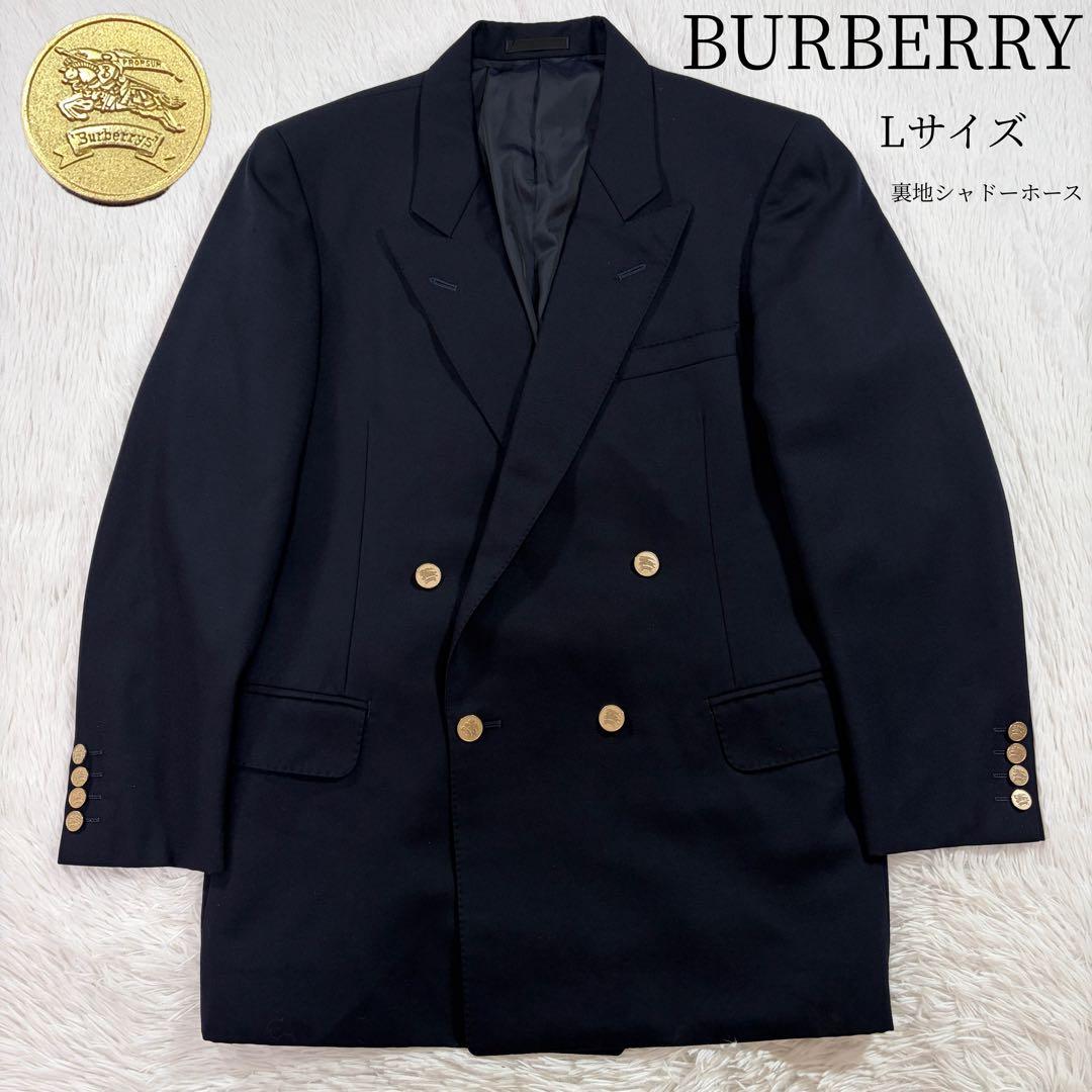 極美品 バーバリー 紺ブレ 刻印金ボタン ネイビー ダブル Lサイズ