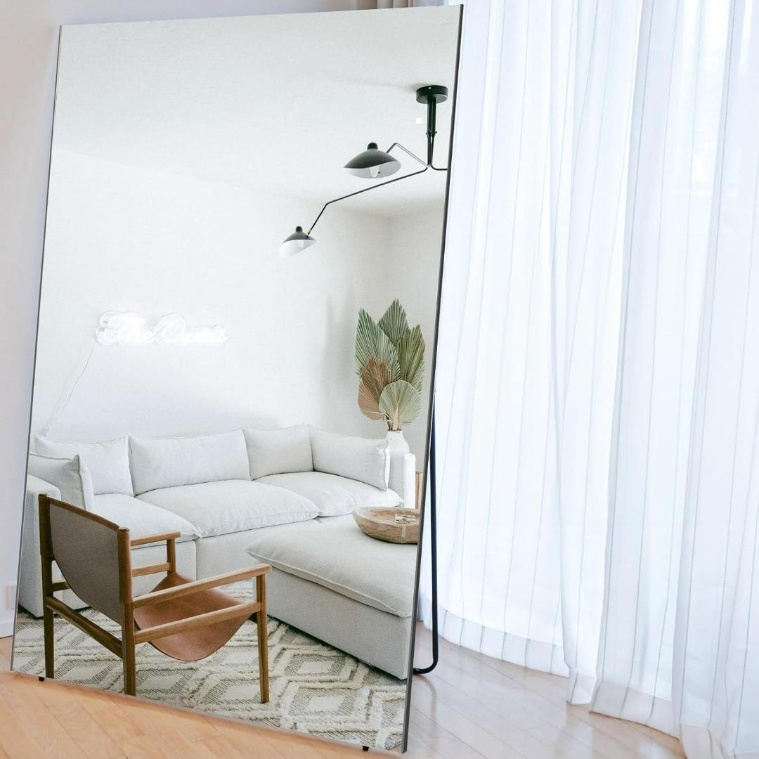 【美品】スタンドミラー 壁掛け 割れない鏡 幅60x160cm 白色 8番