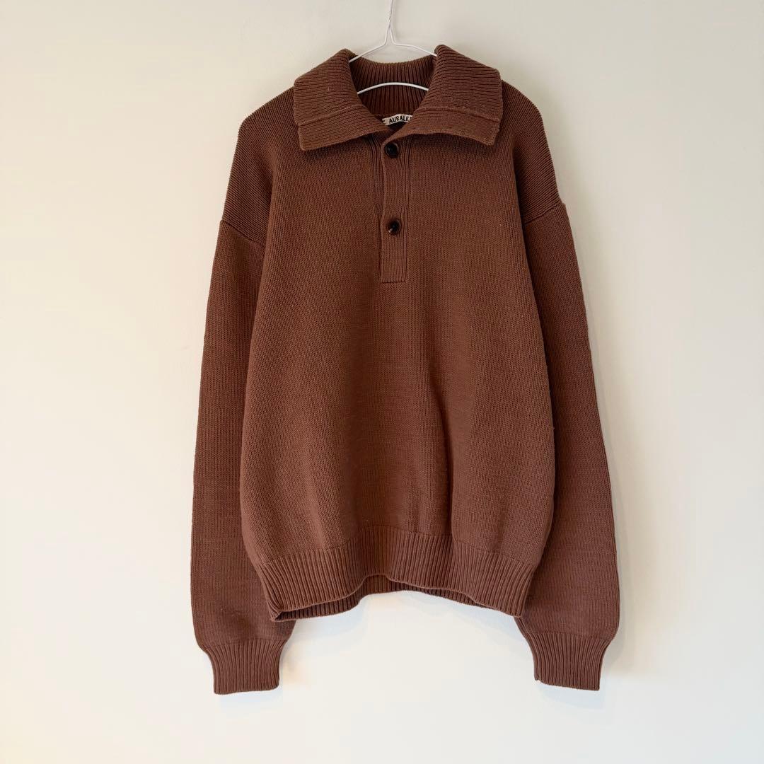 トップス AURALEE HARD TWIST MERINO KNIT BIG POLO