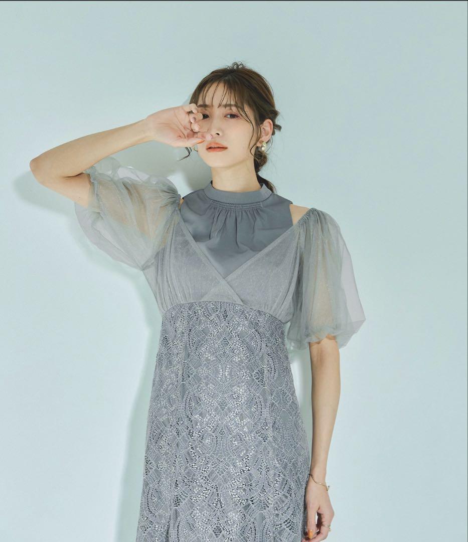 オフショルダーマーメイドレース　パーティドレス