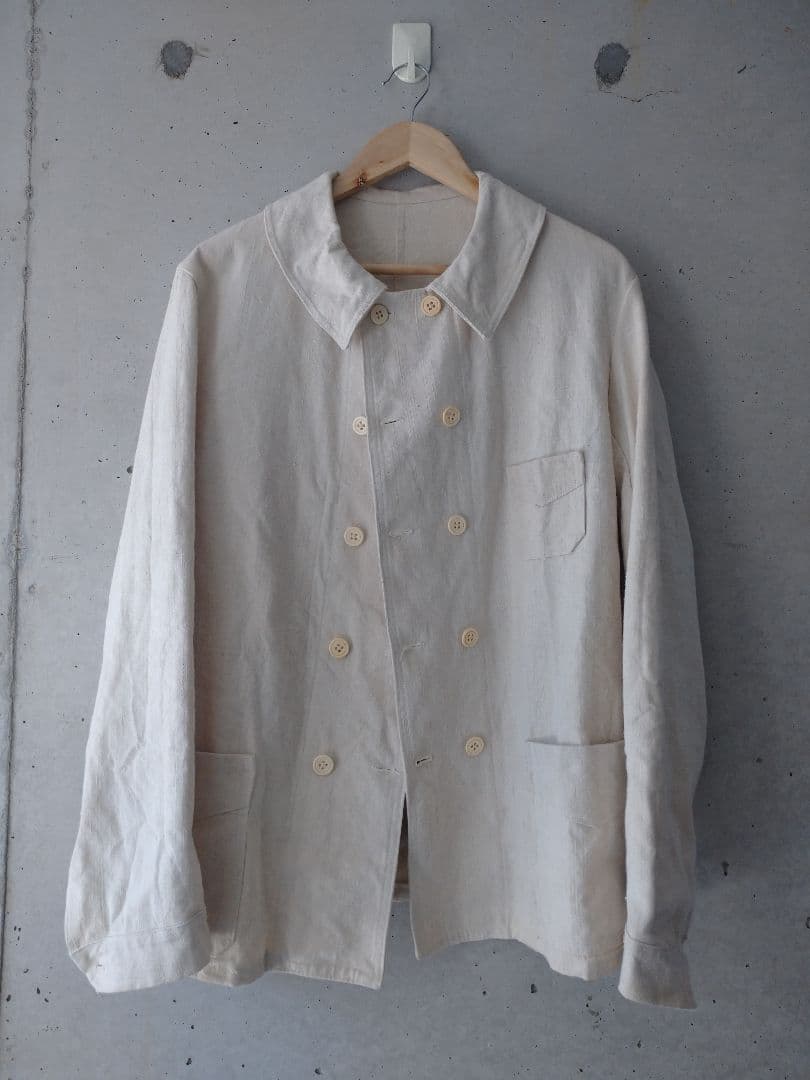 V*r様 ヴィンテージ フレンチ ダブルブレスト ワークジャケット 生成りリネン