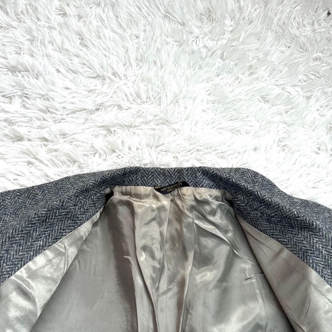 ハリスツイード テーラードジャケット ヘリンボーン くるみボタン グレー L