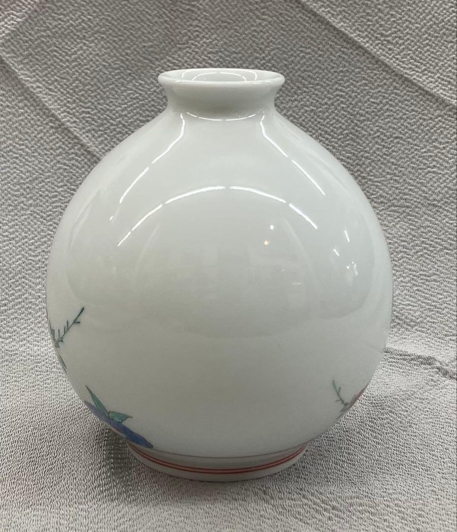 B423b「錦 柳鳥文 瓶」十四代酒井田柿右衛門作　共箱　有田焼　花生