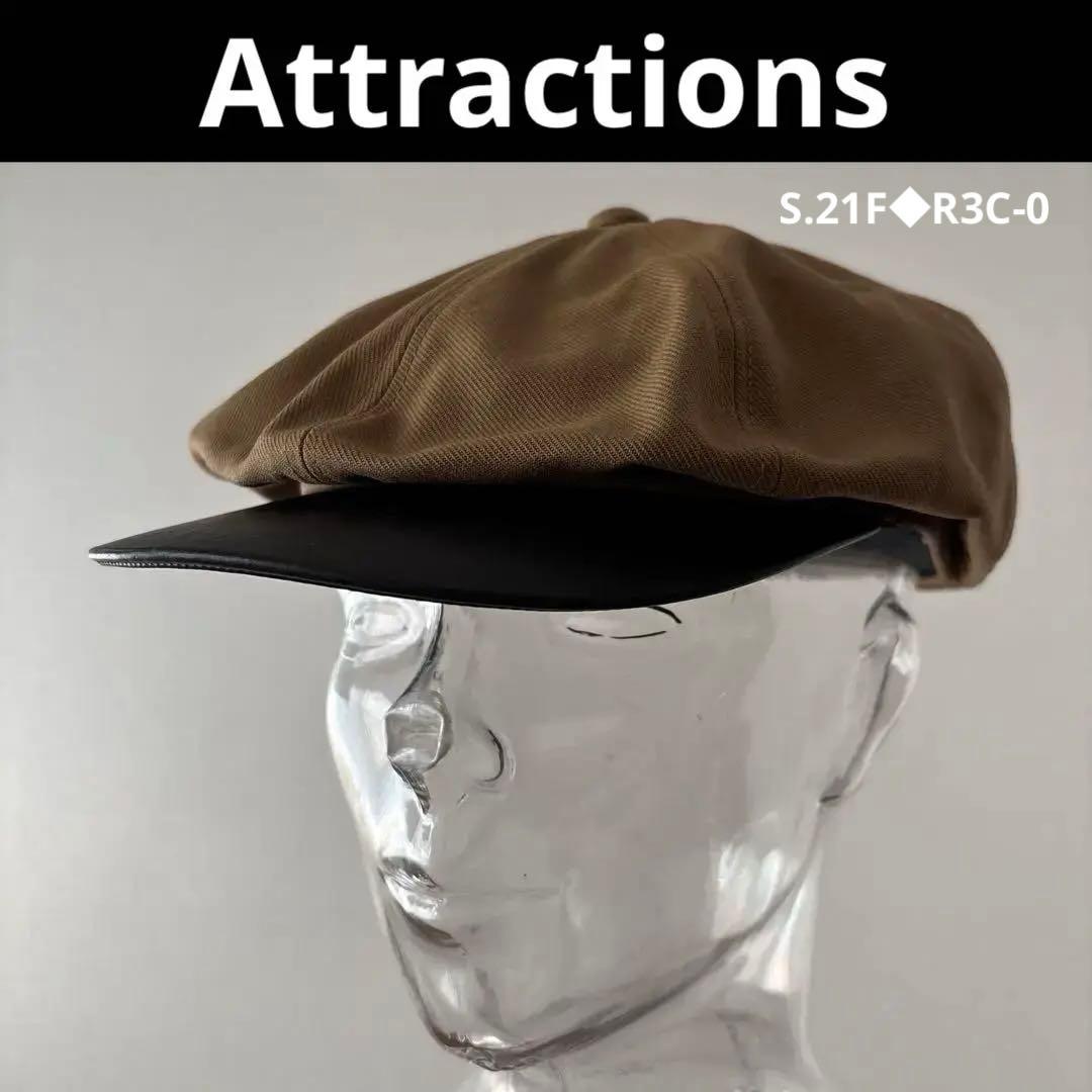 Attractions アトラクションズ　豪華本革＋綿 ブラウン キャスケット帽