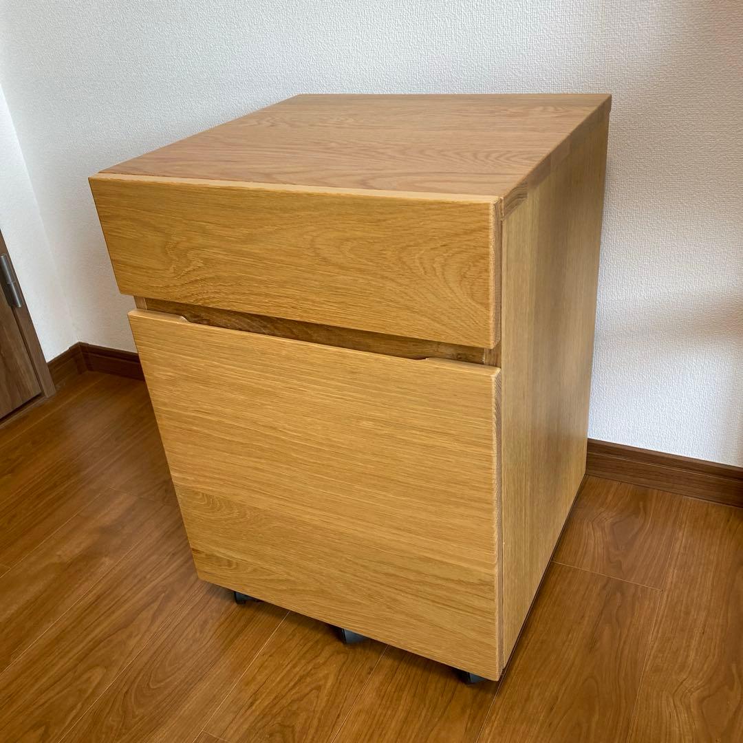 ☆ai☆【無印良品】オーク無垢材デスクキャビネット（ワイド引出2段)