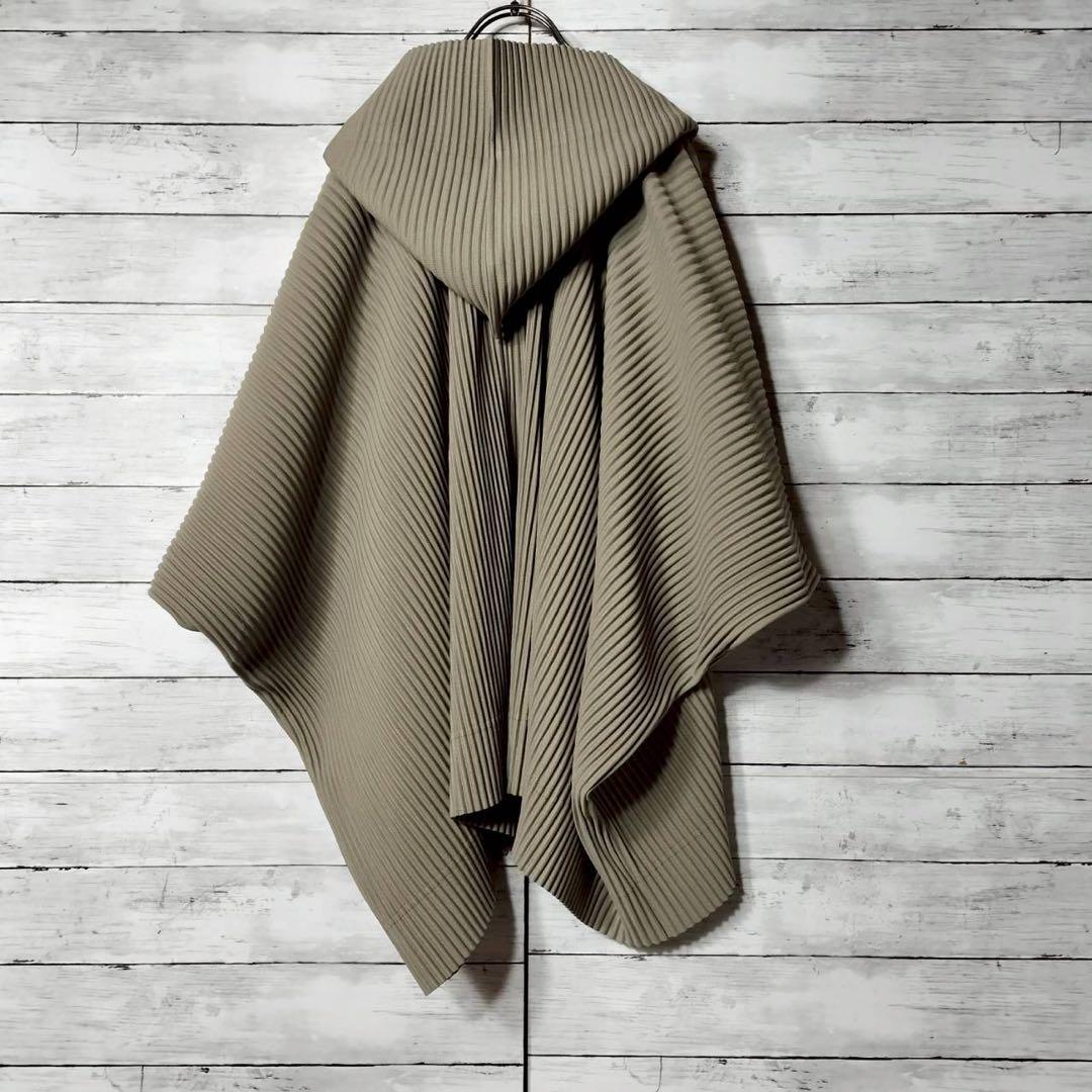 オムプリッセイッセイミヤケ フーディ ポンチョカーディガン マント ミドル丈