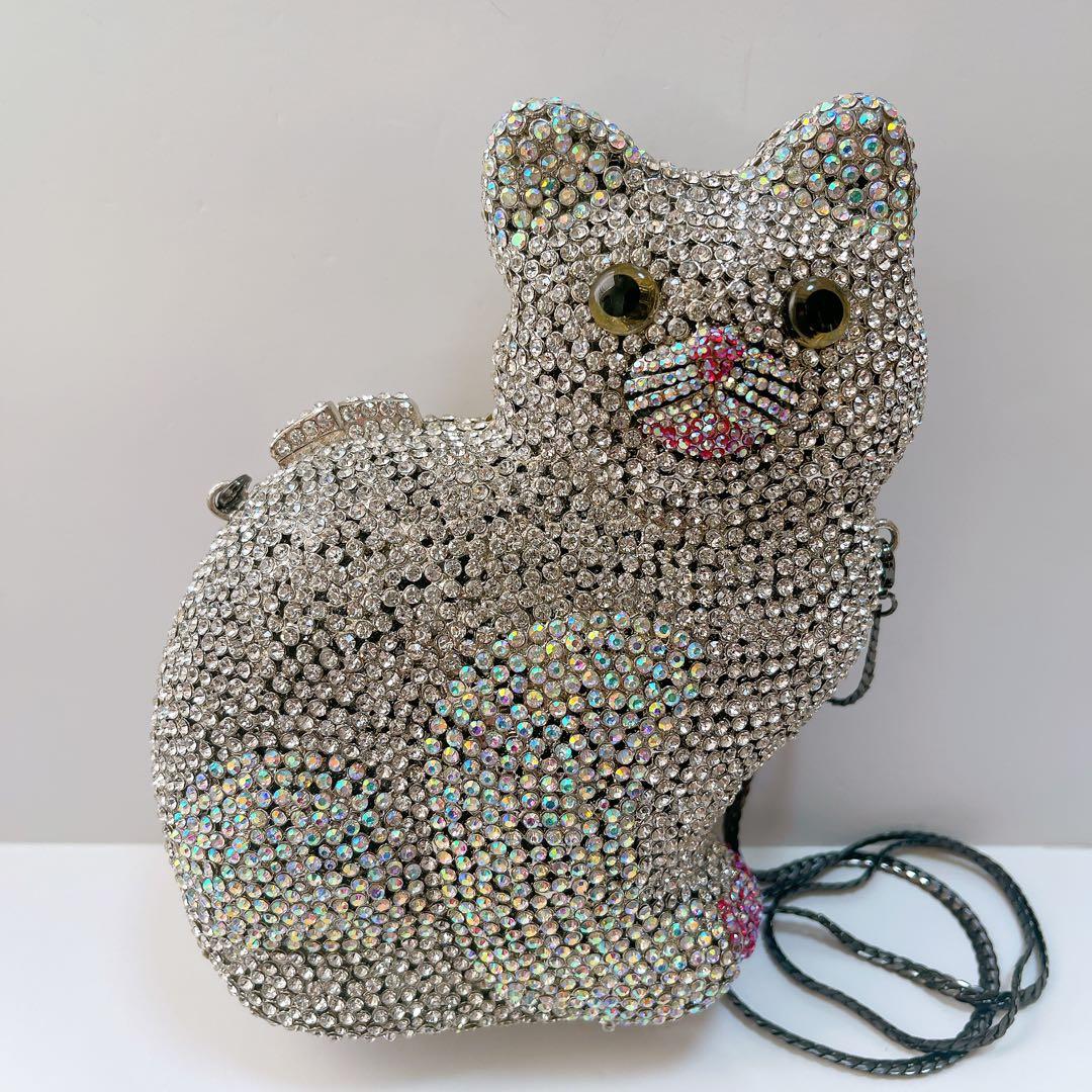 ネコ型 猫型 ダイカット ラインストーン バッグ 鞄 キラキラ パーティー 豪華