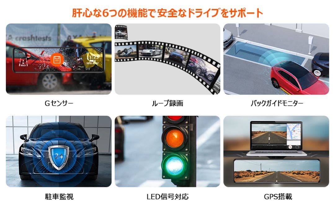 ドライブレコーダー⭕️ミラー型⭕️ズーム機能 24時間駐車監視