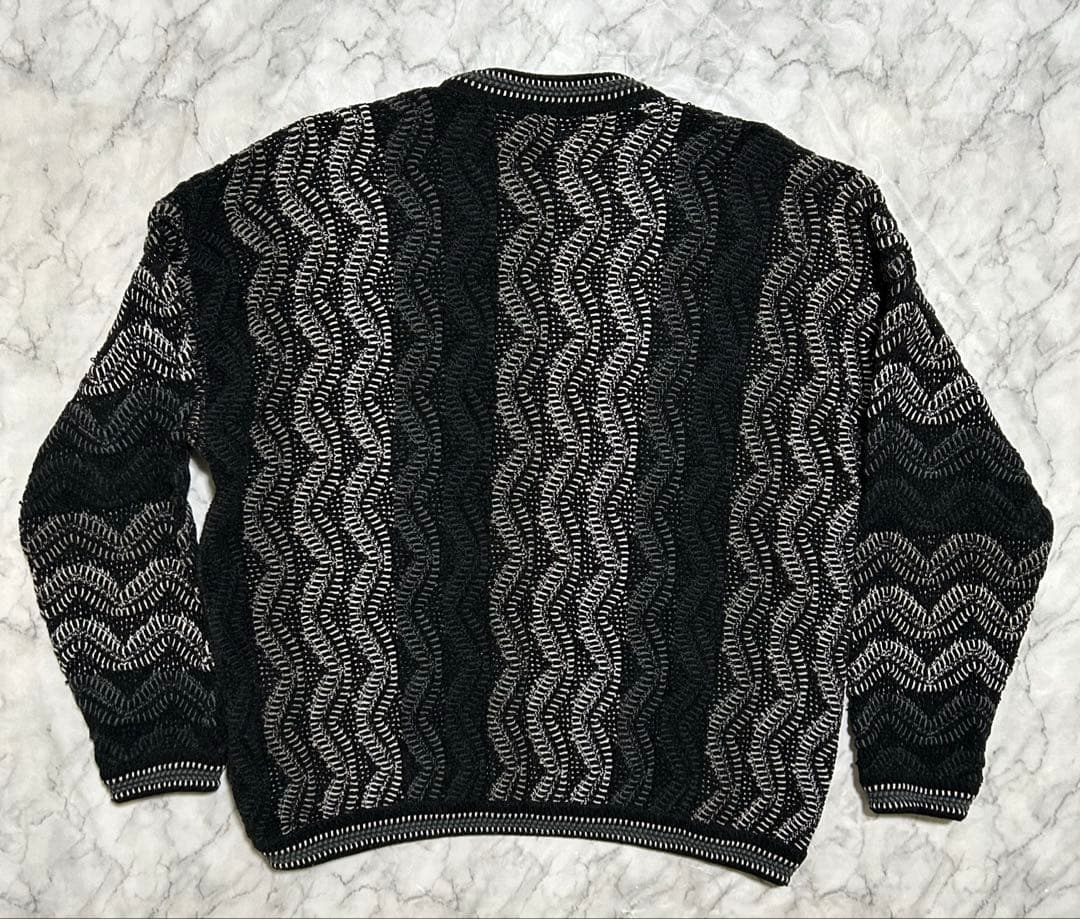 90s カナダ製 TUNDRA ヴィンテージ 3D 総柄 ニット 黒 ブラック