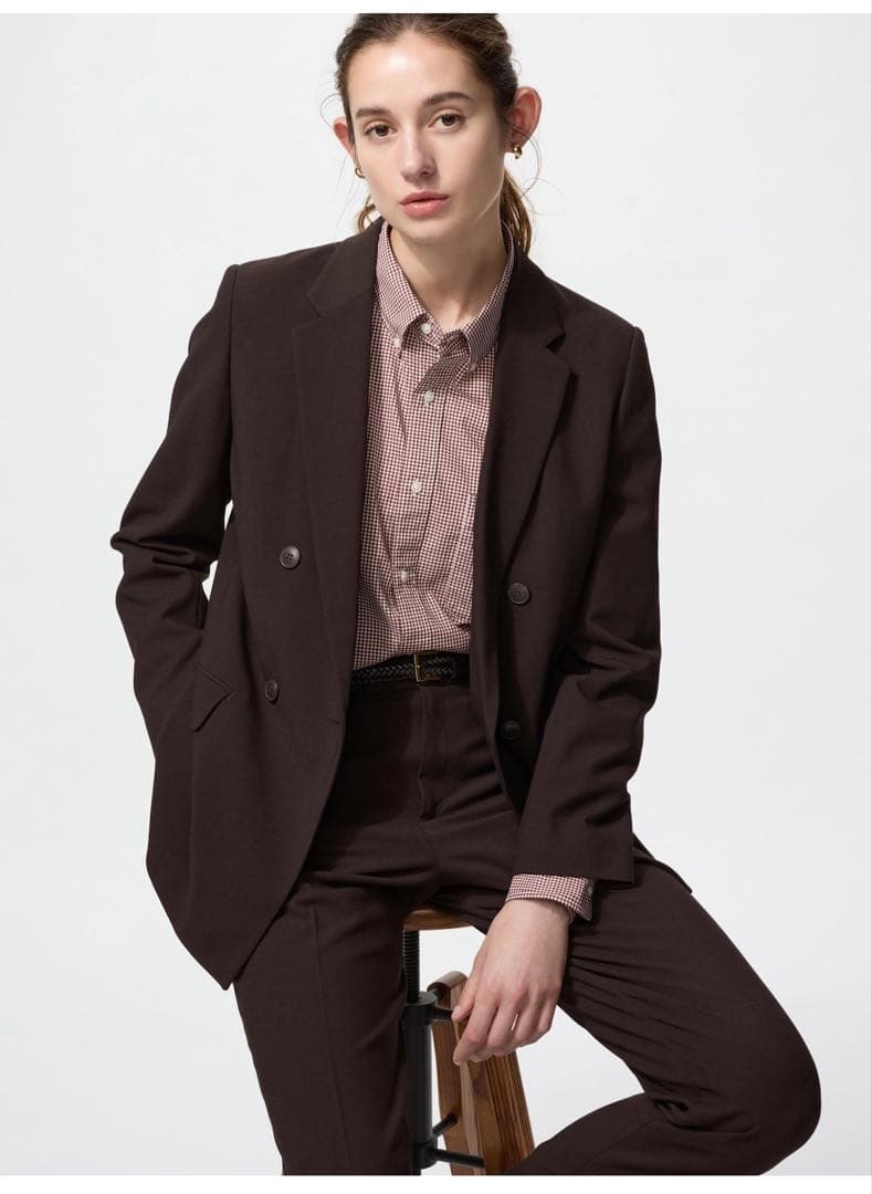 今季2025 UNIQLO ダブルジャケット ダークブラウンS