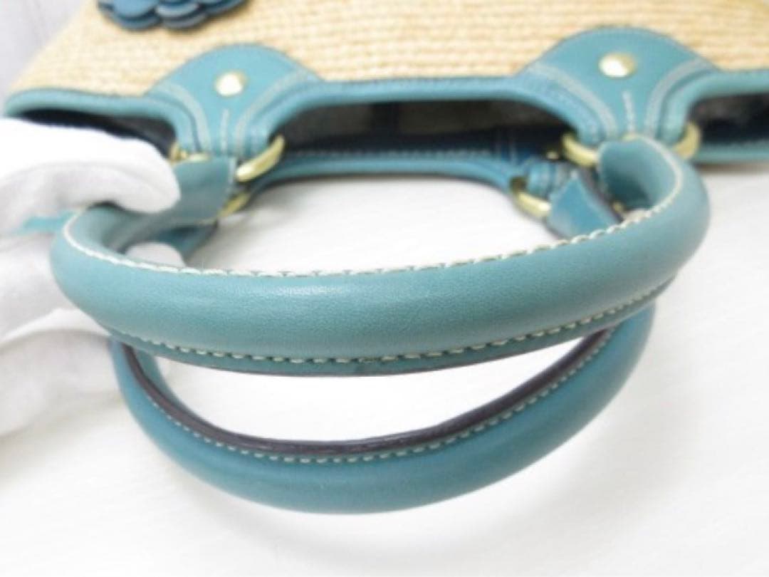 美品☆コーチ　かごバッグ　トートバッグ　レディース　レザー　ターコイズ