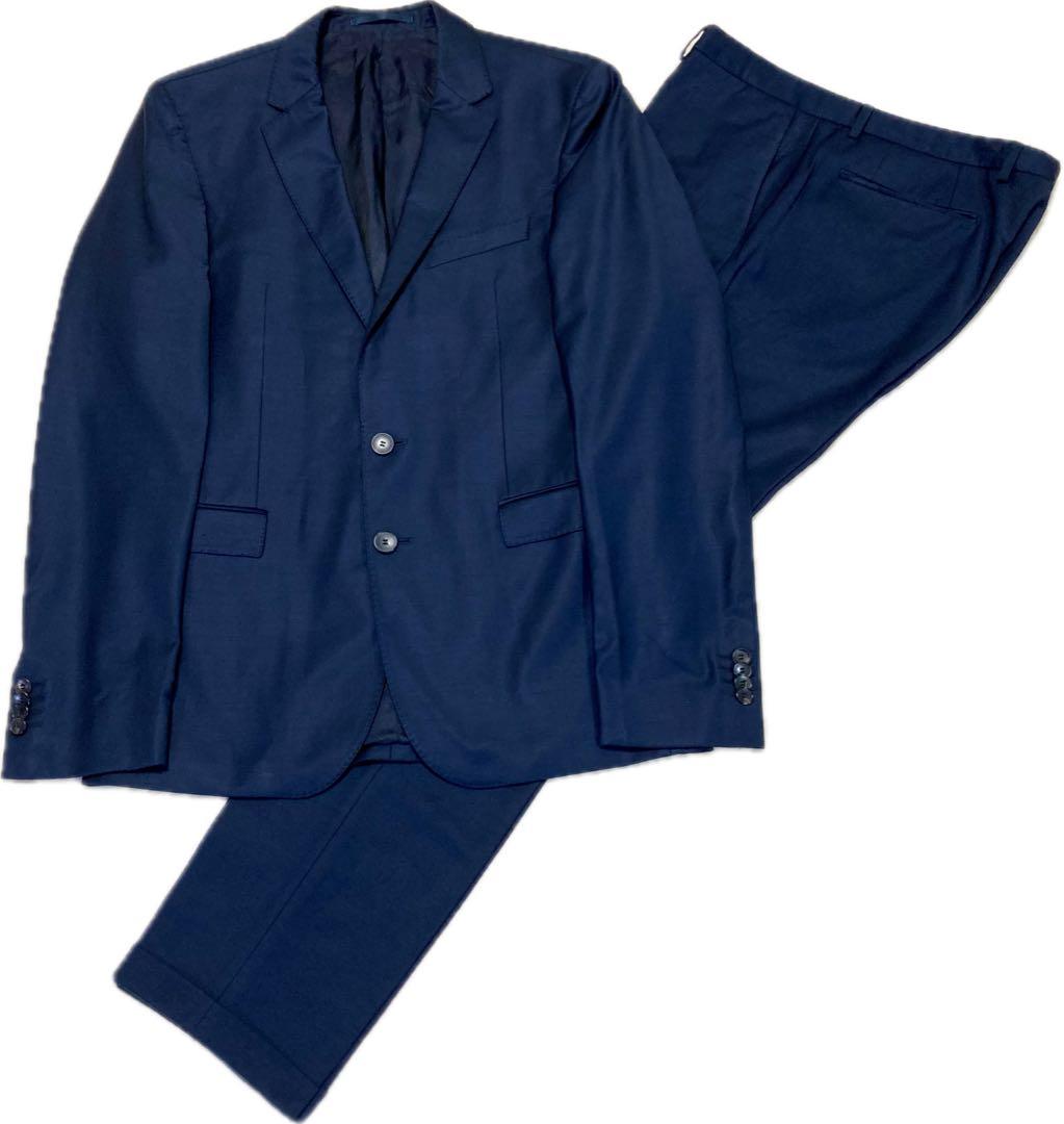 美品★ヒューゴボス♂ストレッチウールシングル2Bスーツ★微光沢濃紺