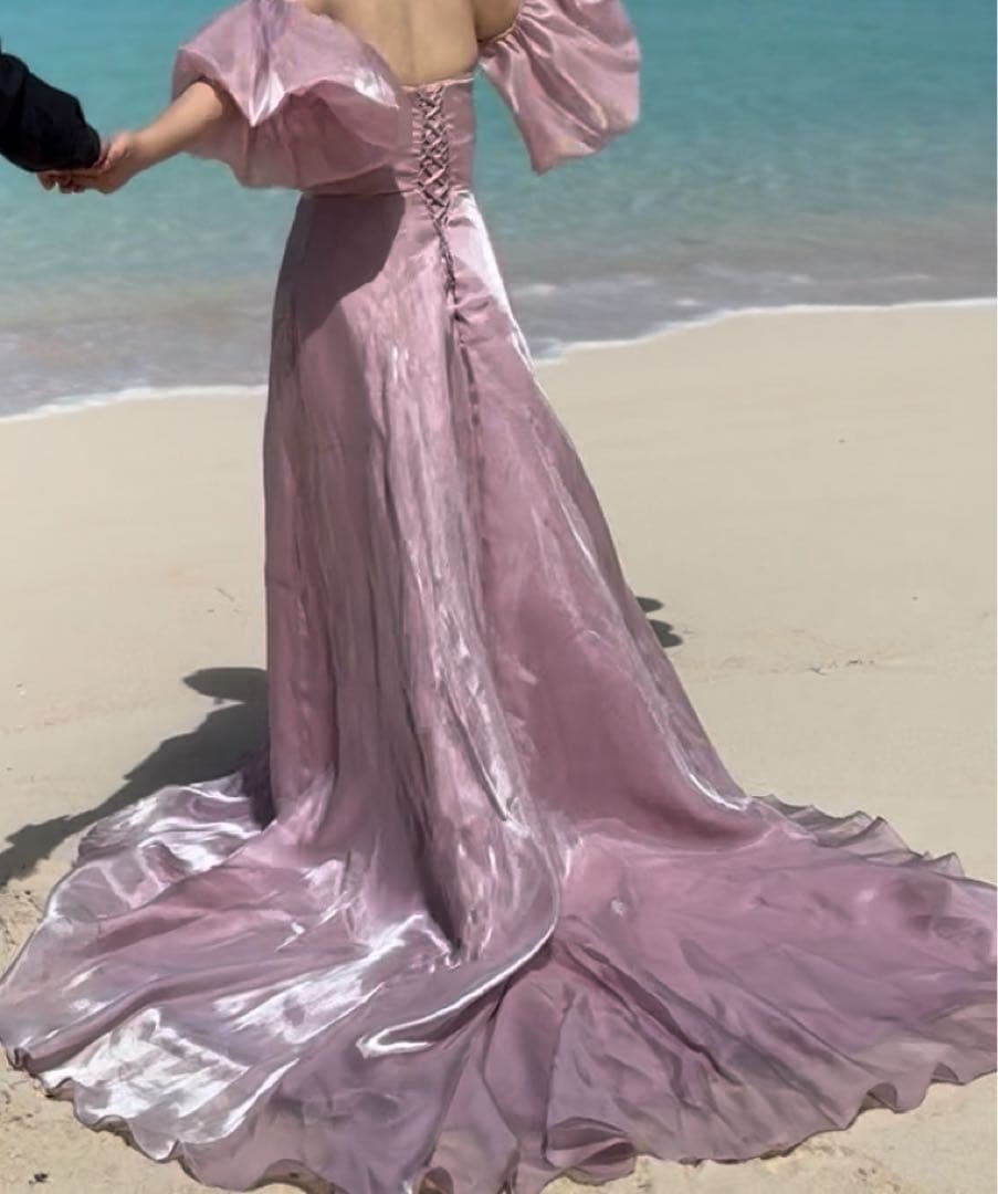 ピンク オフショルダー フリルドレス