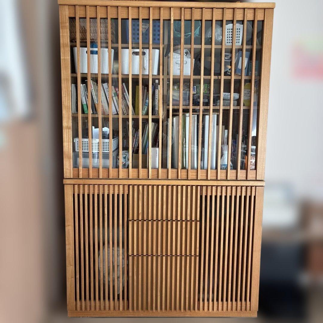 【タイムセール1.20まで】ナチュラルウッド スリットデザイン 食器棚