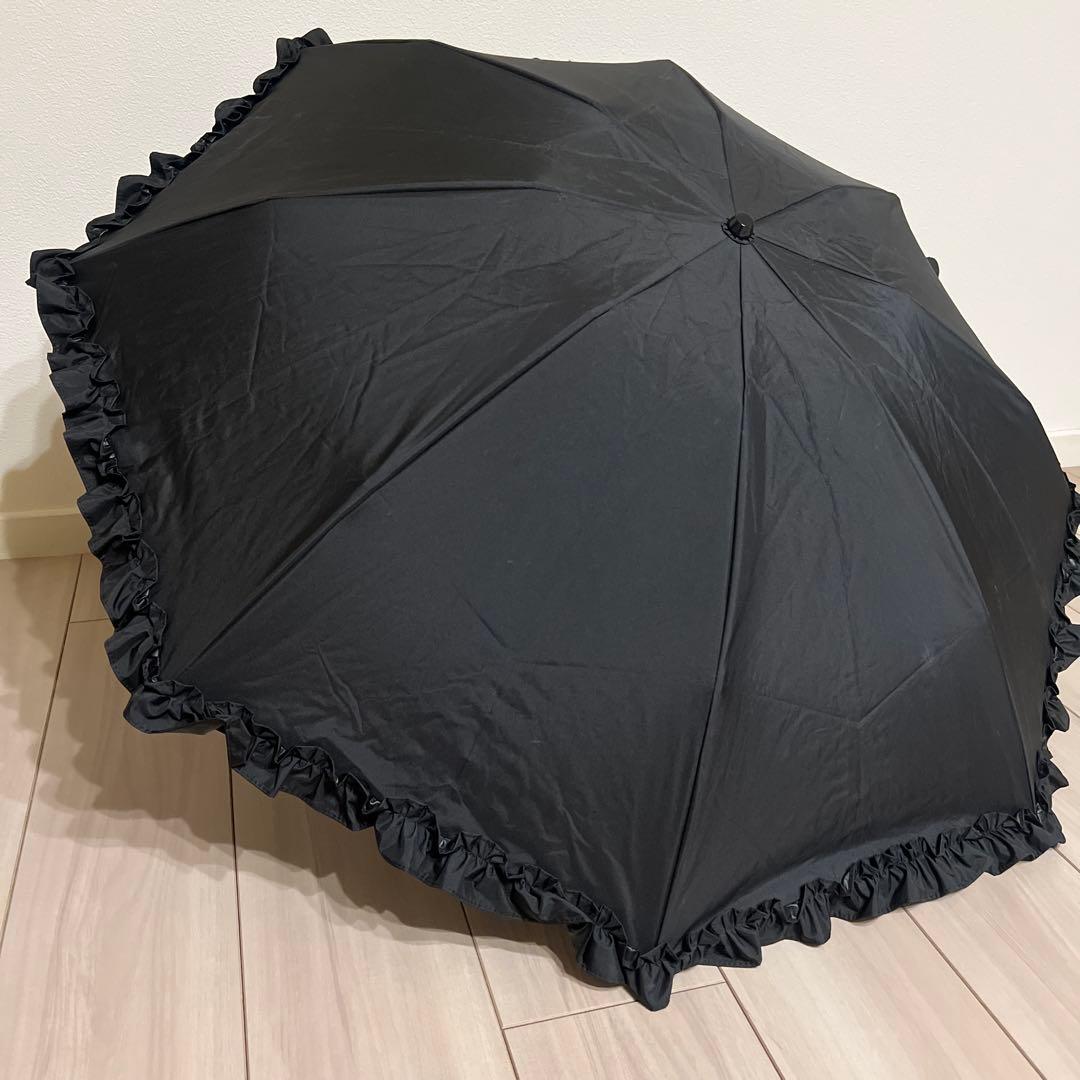 芦屋ロサブラン 100%遮光　フリル付き折りたたみ日傘