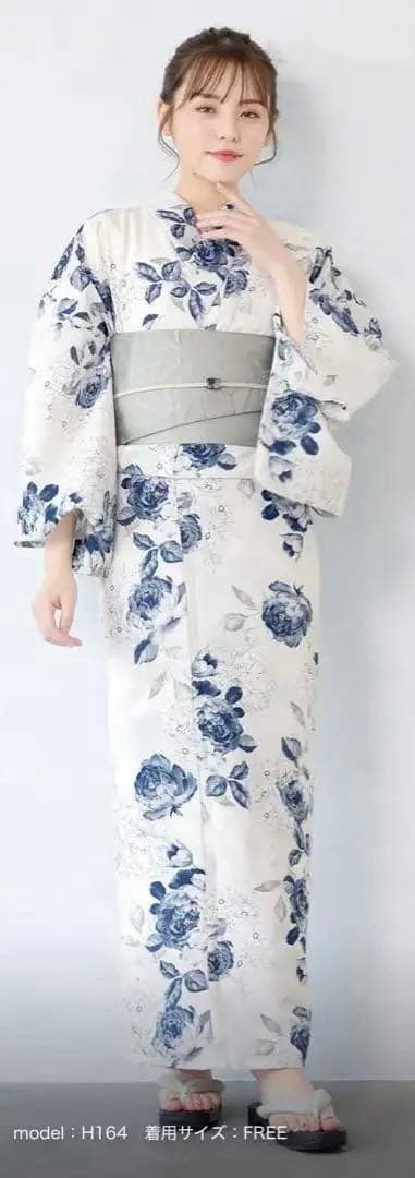 創美苑　新二部式　浴衣４点セット （浴衣＋帯＋下駄＋帯用マジックベルト付き）