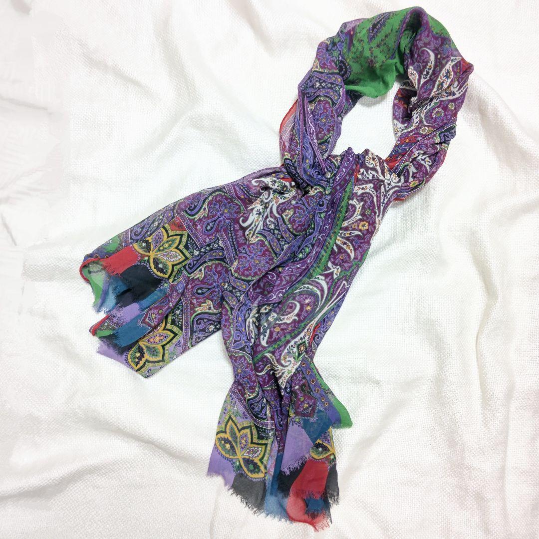 エトロETROシルク100%ペイズリーカラフルクレイジーストールショールマフラー