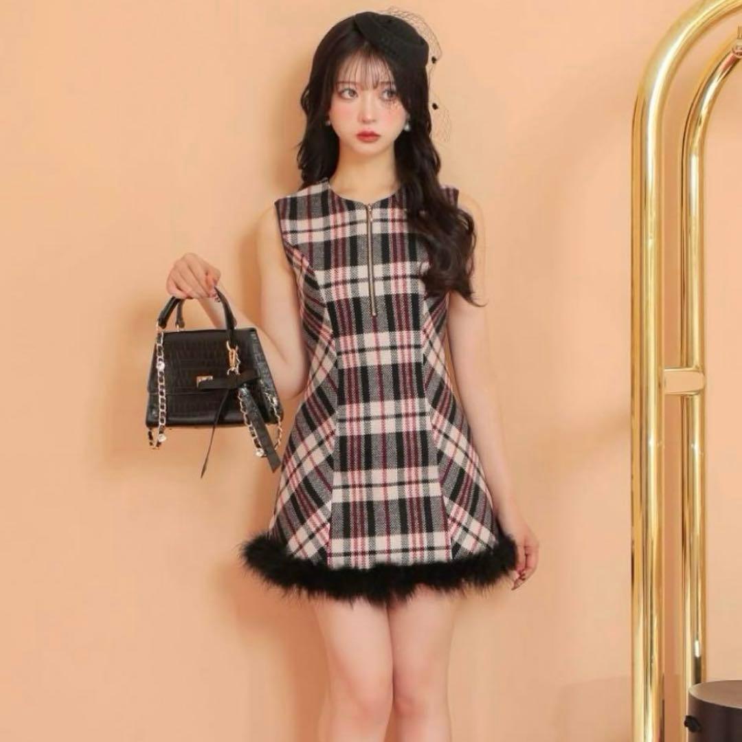 m me eme エムミーエメ フェザーチェックワンピース