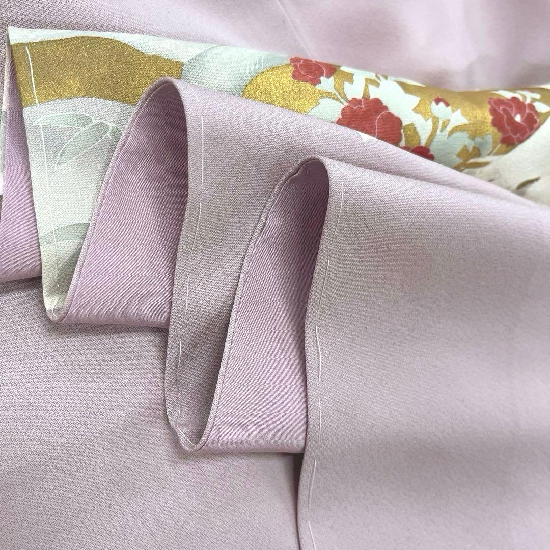 正絹 訪問着 扇面重文(未使用品)袋帯セット【裄69cm】