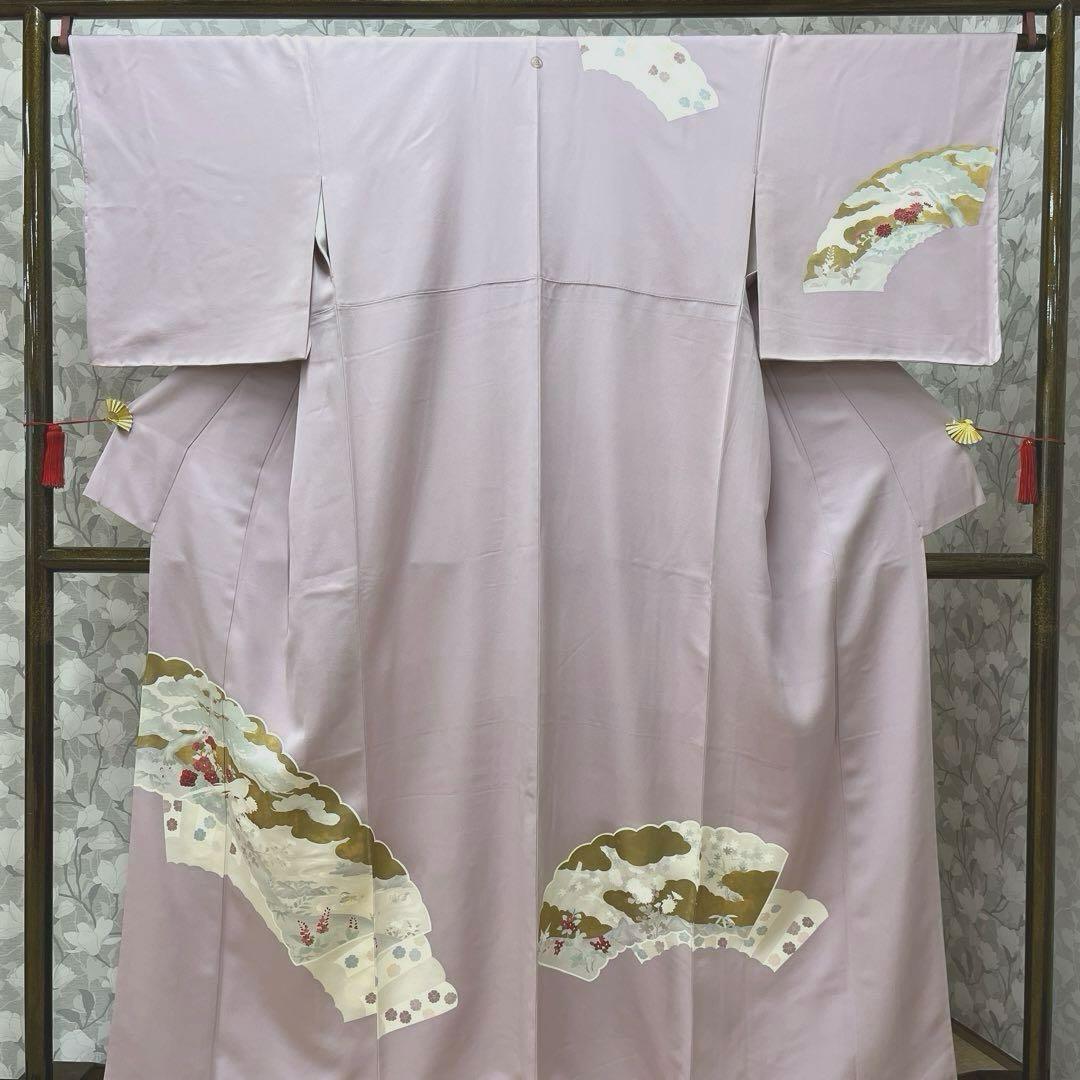 正絹 訪問着 扇面重文(未使用品)袋帯セット【裄69cm】