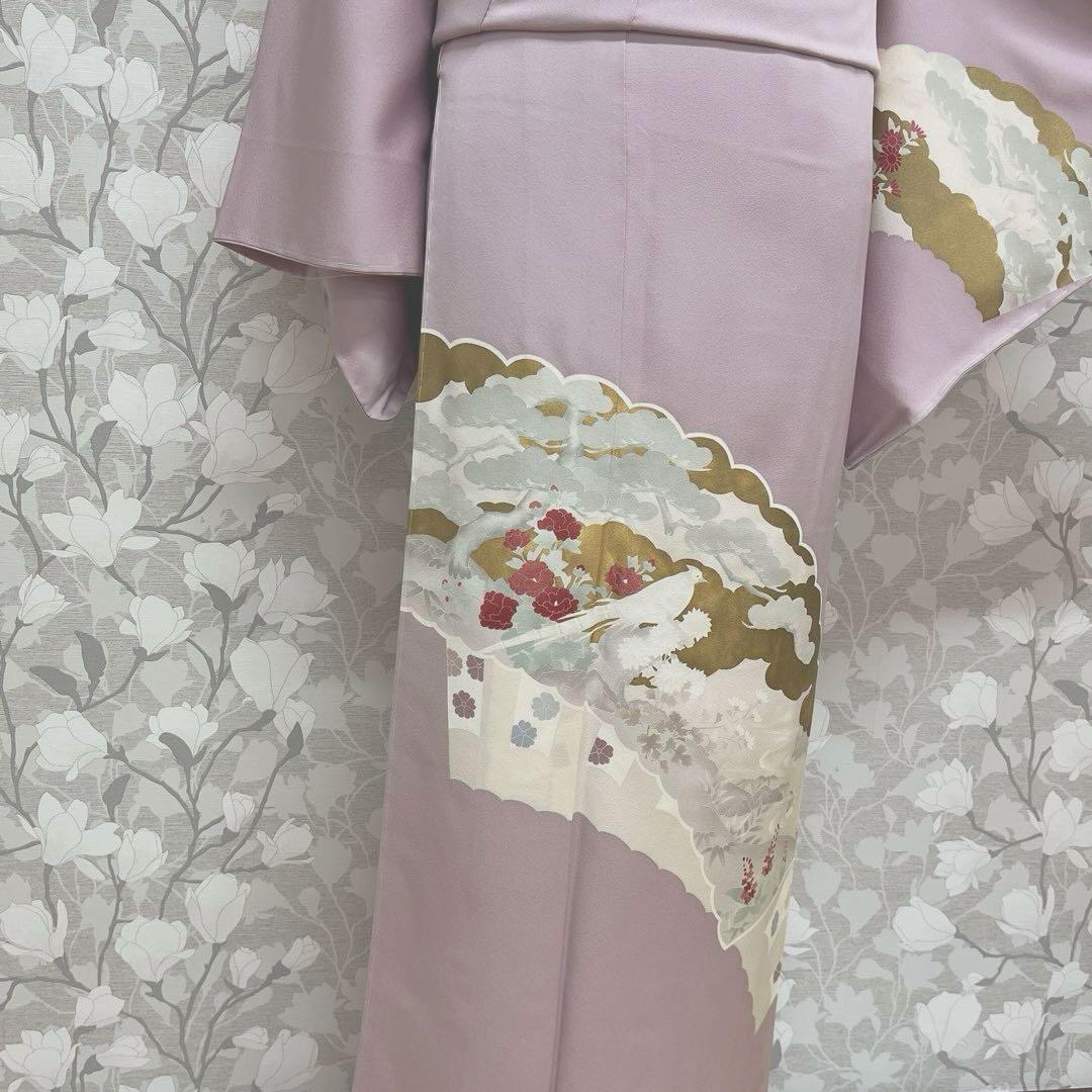 正絹 訪問着 扇面重文(未使用品)袋帯セット【裄69cm】