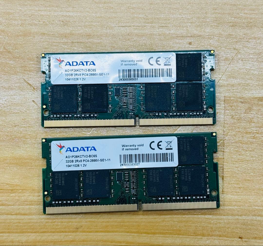 メモリ ADATA DDR4 2666MHz 64Gb (32Gbx2枚)中古品