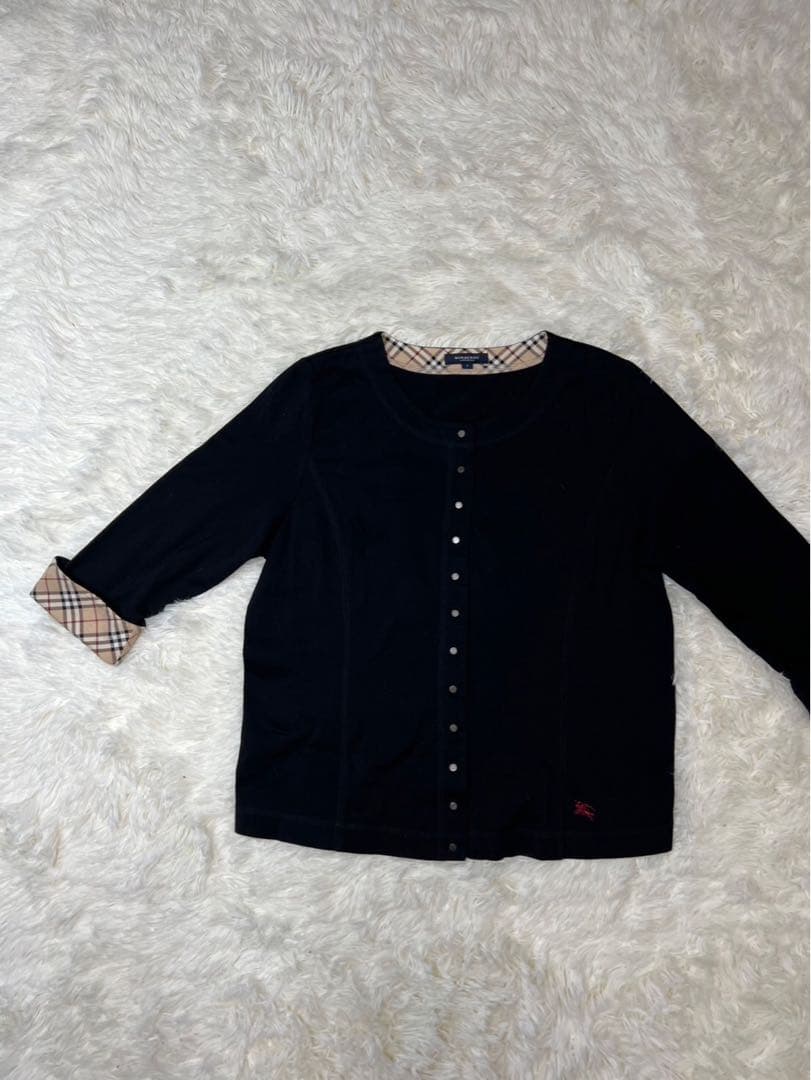バーバリー　ノバチェック　刺繍ロゴ￼ブラック￼スエットカーディガン　伸縮性