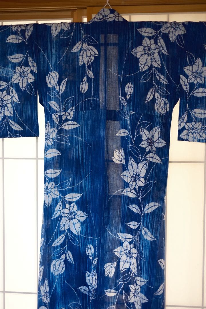 希少【竺仙】未使用しつけ糸付き⭐︎ろうけつ染め⭐︎桔梗　青　浴衣