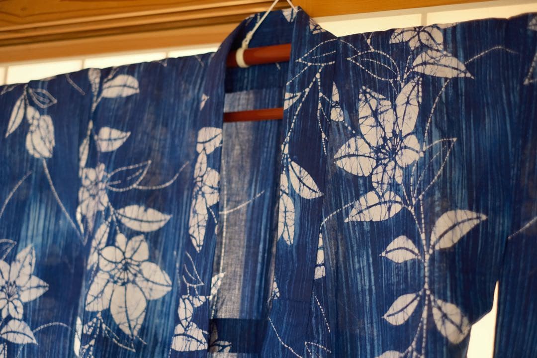 希少【竺仙】未使用しつけ糸付き⭐︎ろうけつ染め⭐︎桔梗　青　浴衣