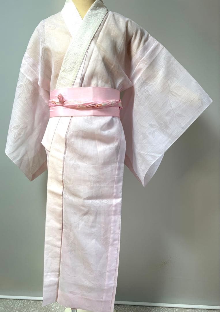 本麻　ピンク　夏用　長襦袢　未使用　絽半衿付　裄61.5（＋4.5）身丈133