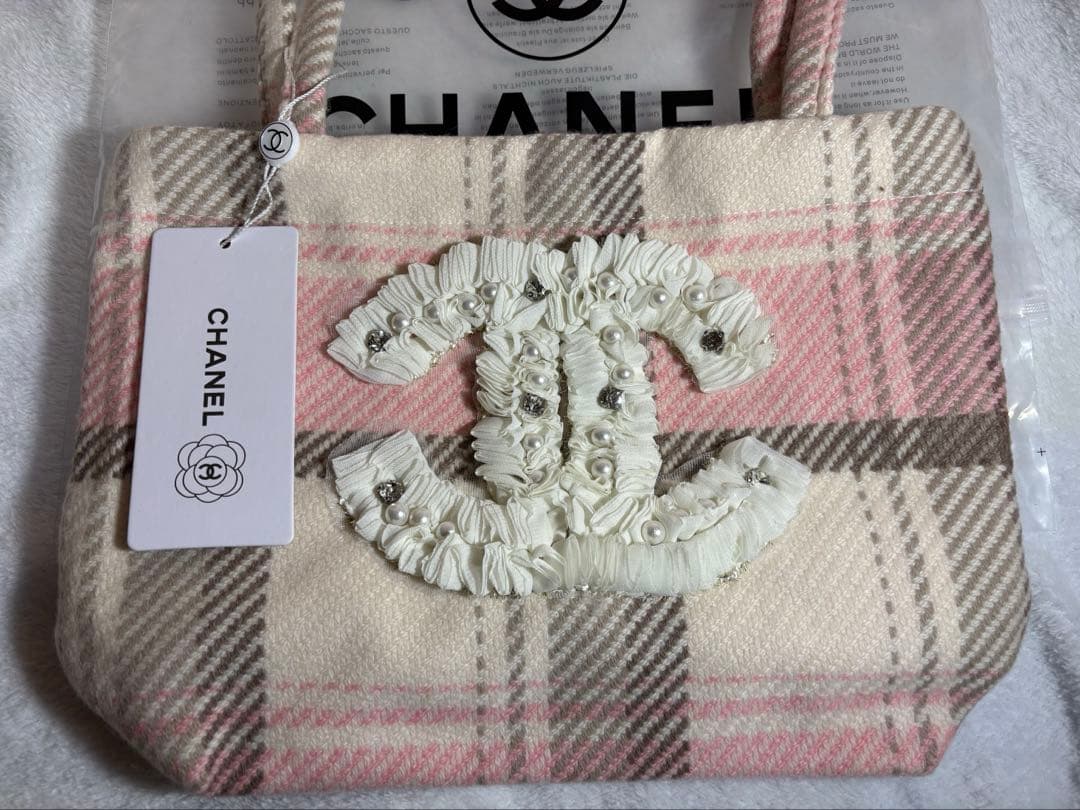 CHANEL ツイード トートバッグ シフォン ピンク 未使用