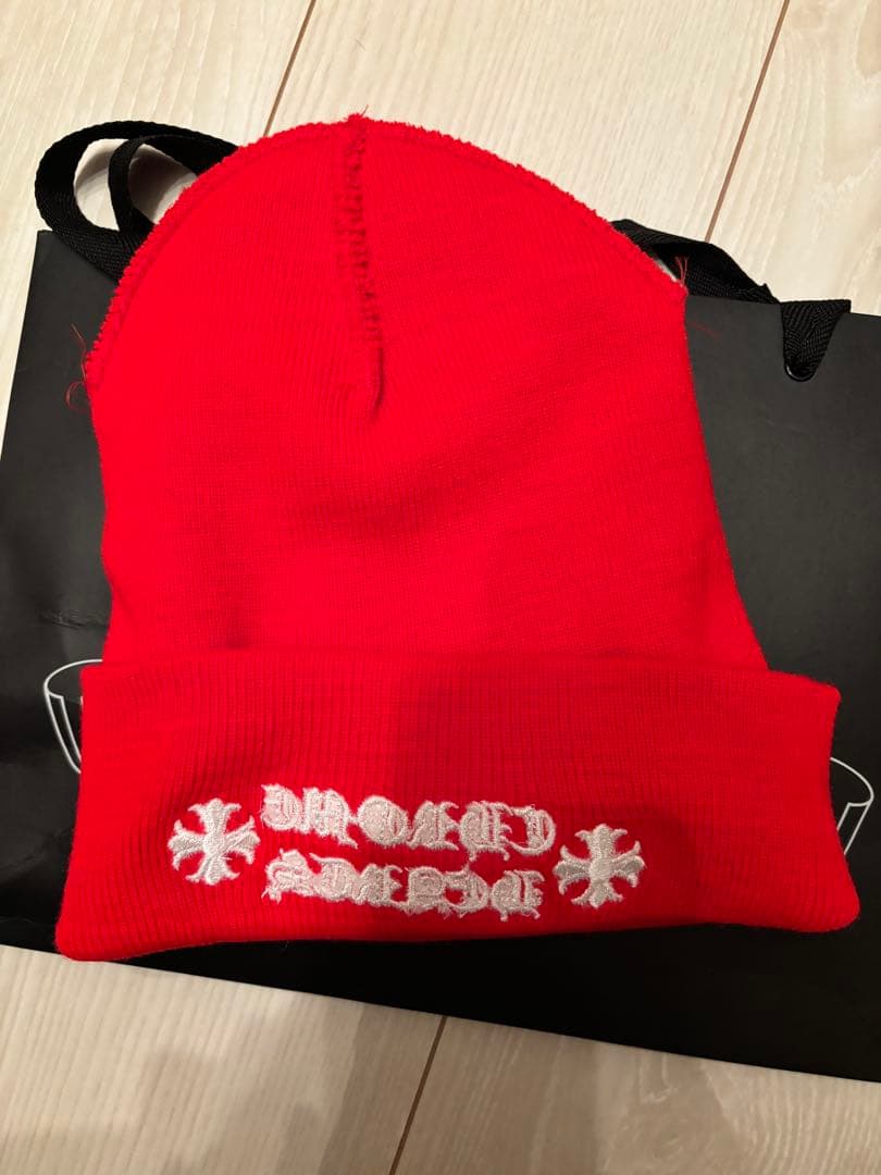 未使用　CHROME HEARTS レッド ニット帽　ビーニー　クロムハーツ