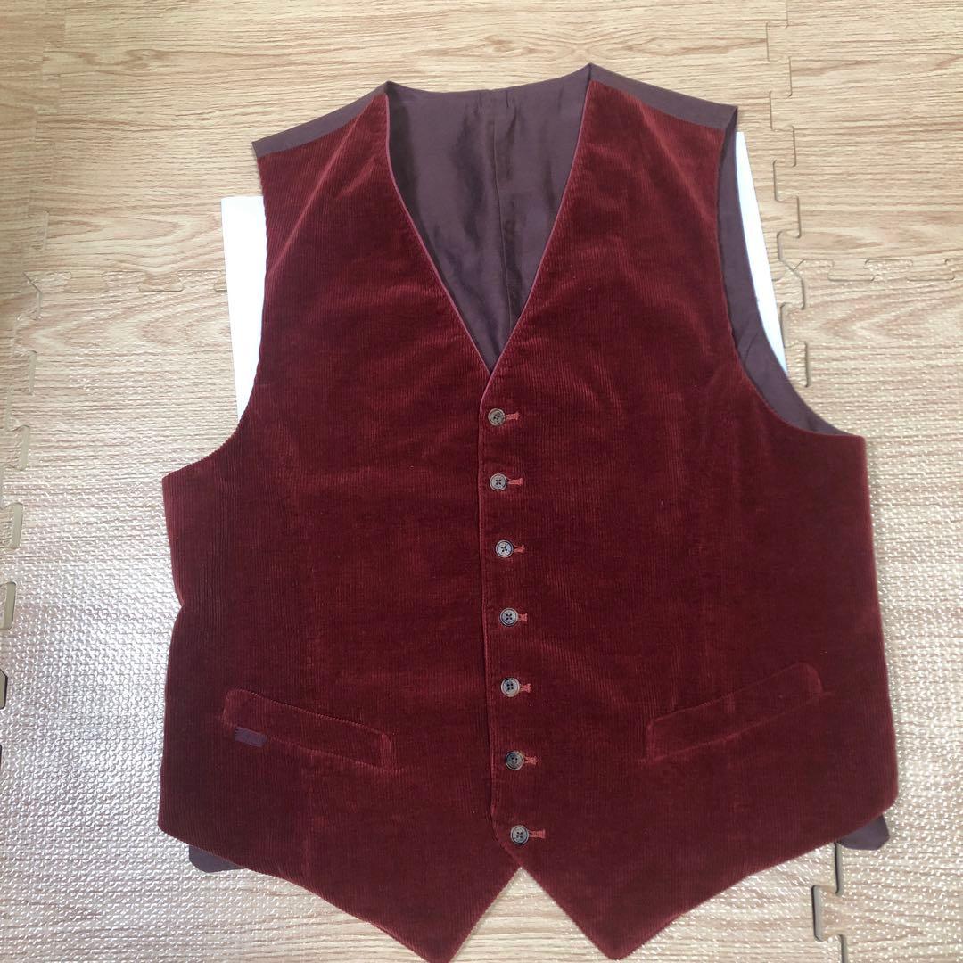 Kujira.9000美品Papasカシミ混ワインレッド系コーデュロベスト