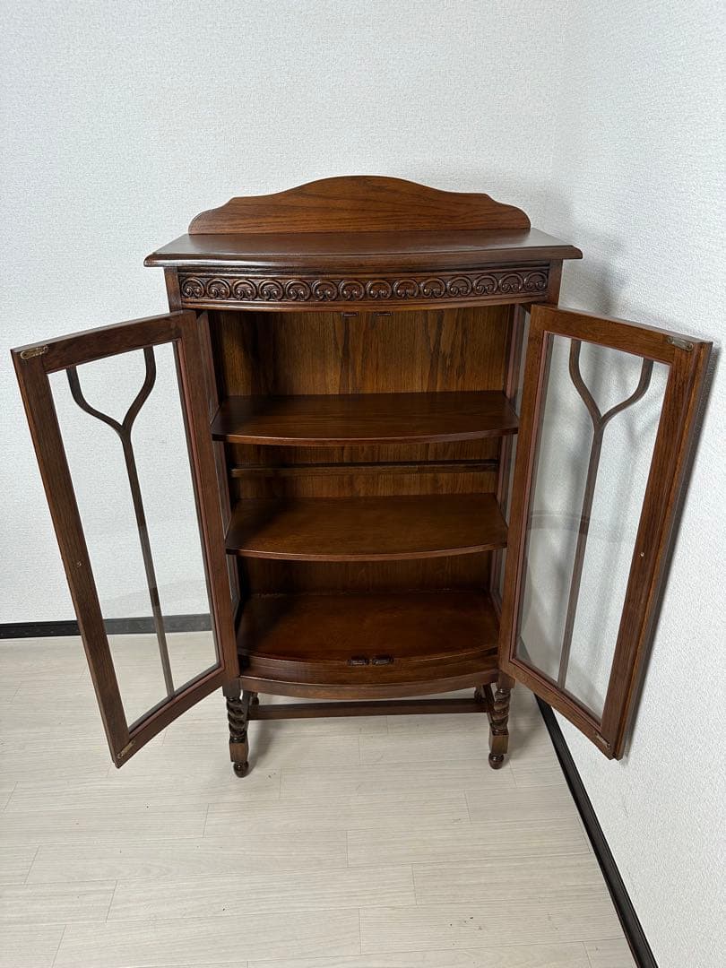 英国 西洋 アンティーク調 サイドキャビネット 飾り棚 ツイストレッグ※i4※