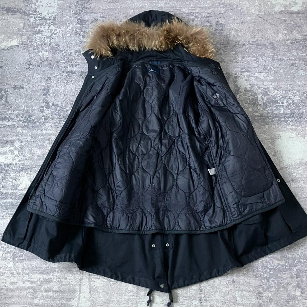 【3WAY】フレッドペリー モッズコート ライナー ラクーンファー 刺繍 M 紺