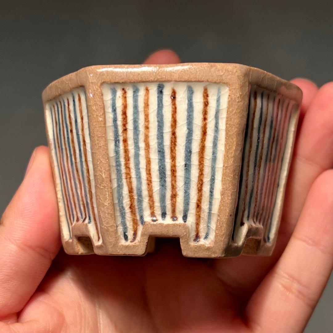 685.山石 額入六角鉢 盆栽鉢 植木鉢 6.7*7.5*4.9cm