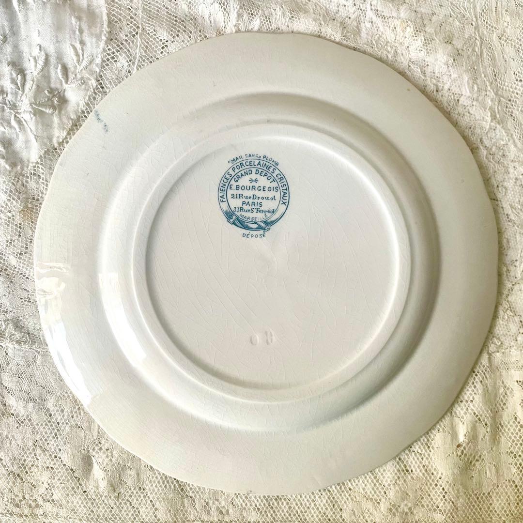 エミールブルジョワ窯ブルーリボンのガーランドプレート　平皿　フランスアンティーク