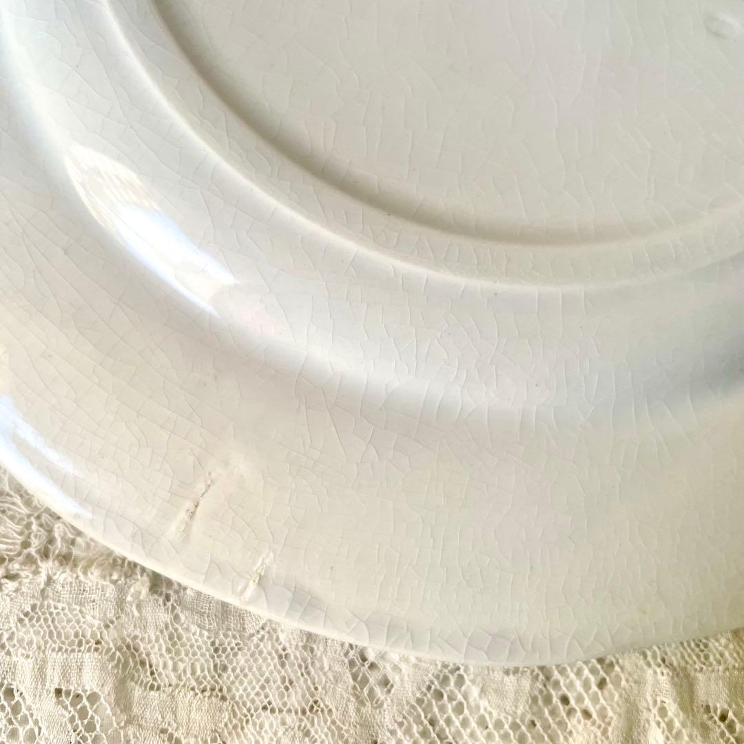 エミールブルジョワ窯ブルーリボンのガーランドプレート　平皿　フランスアンティーク