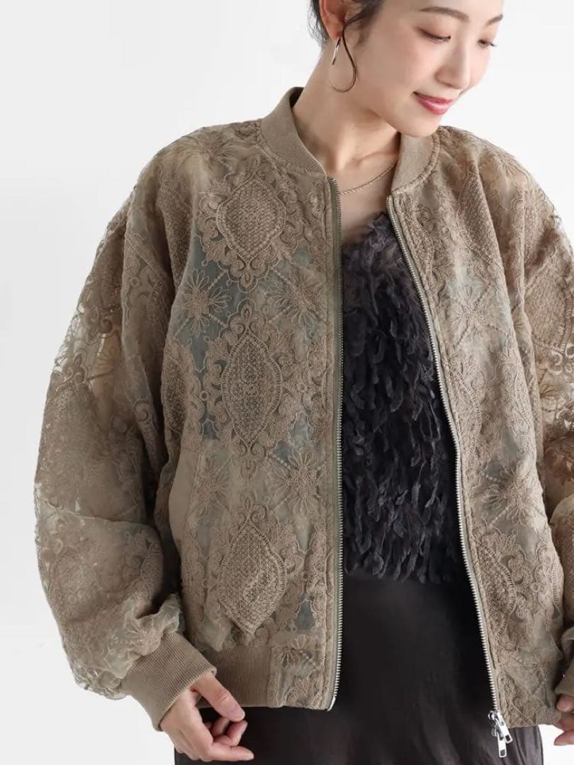 新品★ヤマダヤ　Vin ヴァン　ダブルジップチュールレースブルゾン　ベージュ